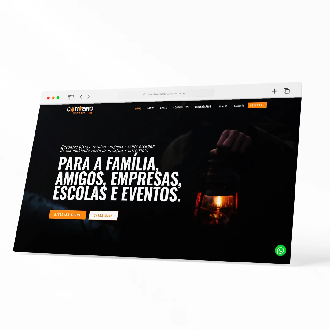 Apresentação do site do Cativeiro Escape Game.