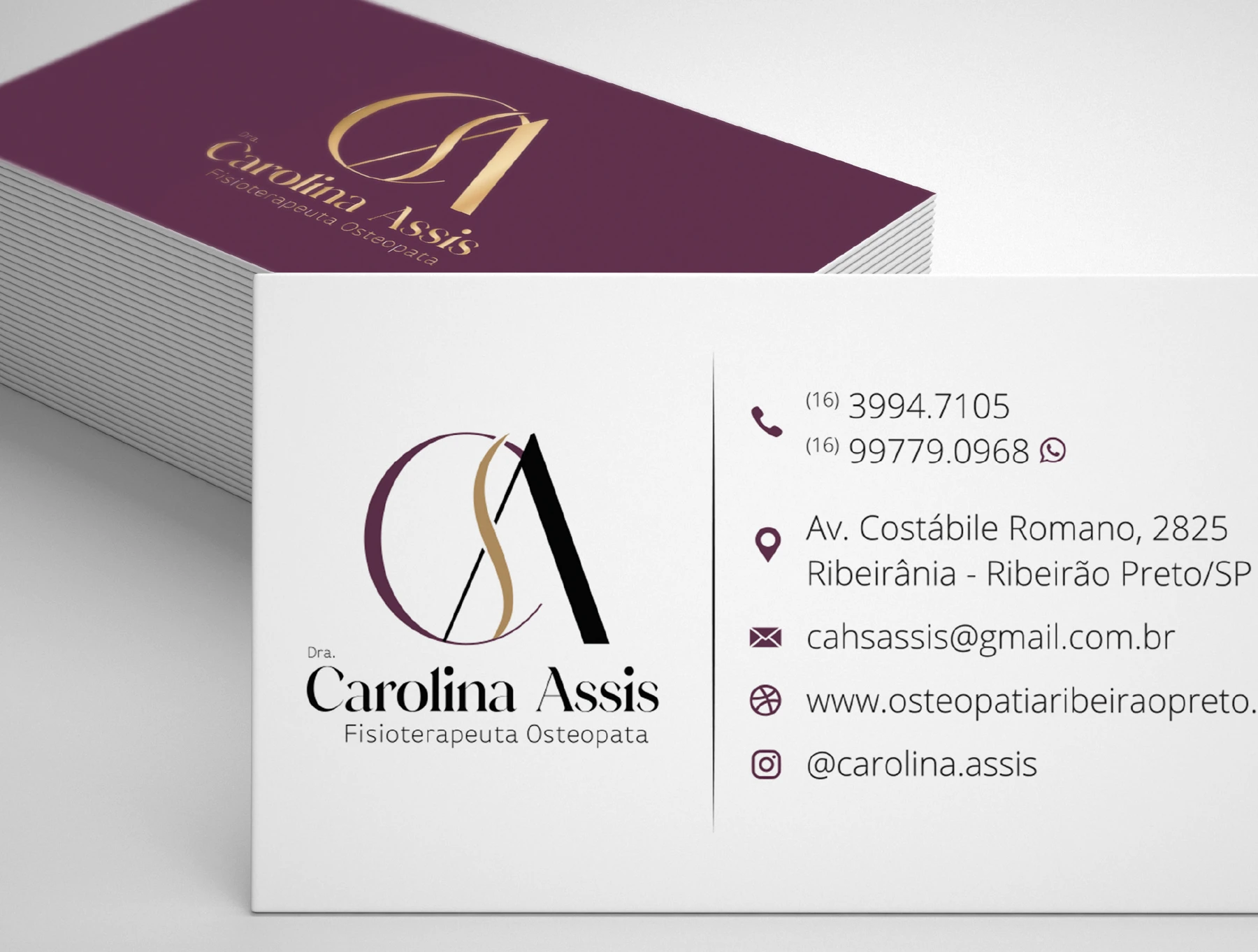 Dra. Carolina Assis — aplicações da identidade visual